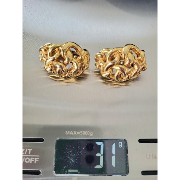 Sonia Rykiel Gold Earrings Chunky Clip-On Signed Vintage Mid Century Modern MCM - Picture 11 of 11